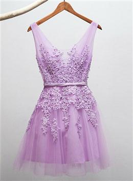 Picture of Short V-neckline Tulle with Applique Short Formal Dresses, Cute Party Dresses